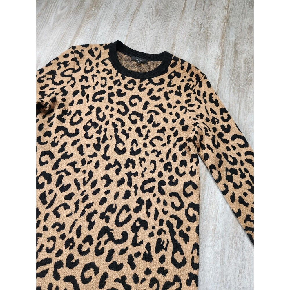 J.Crew Wool Blend Leopard Print Sweater Dress Womens S Long Sleeve Tan Black EUC - Picture 2 of 9